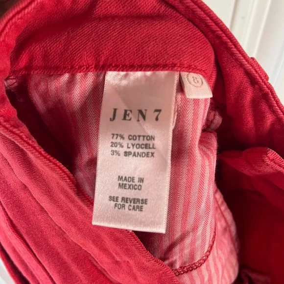 JEN7 For All Mankind Cropped Skinny Red Frayed Hem Jeans Size 8 Wonens - Picture 7 of 10